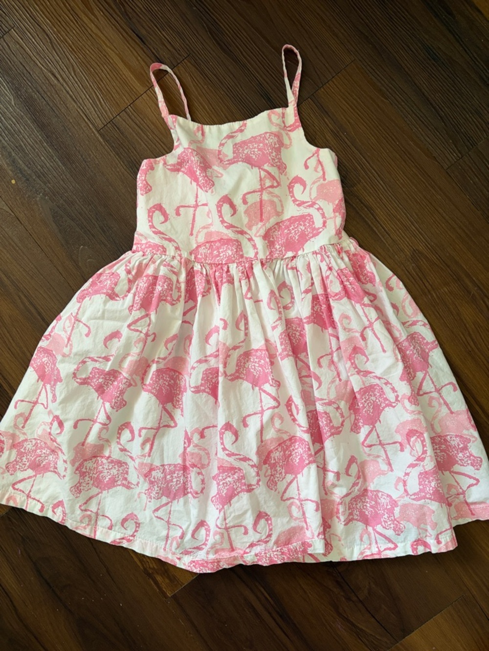 Girls' White Dress with Pink Flamingo Print